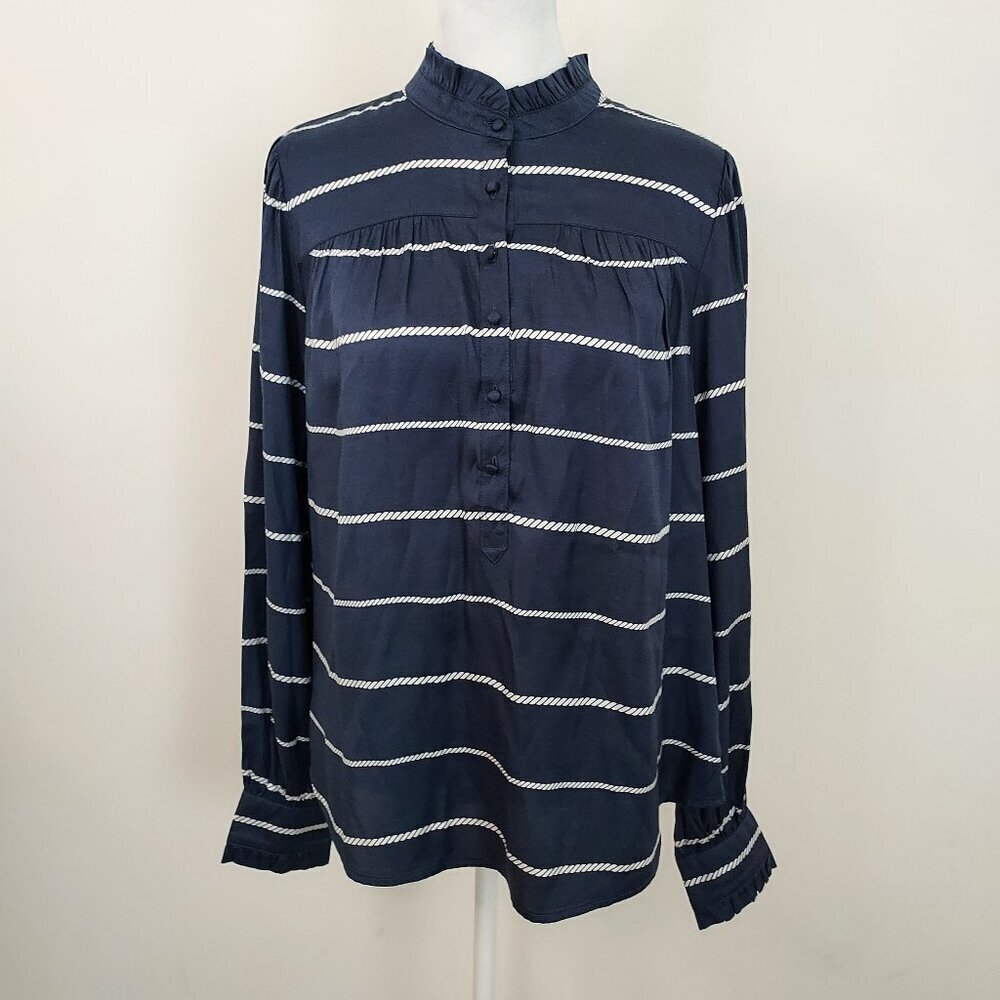 Vineyard Vines Silk Blend Twill Ruffle Collar Long Sleeve Blouse Size Medium